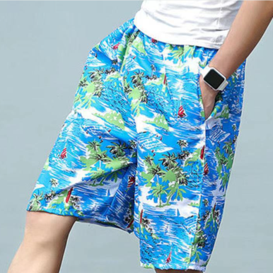 夏季沙滩裤彩色轻薄印花沙滩五分裤休闲男裤